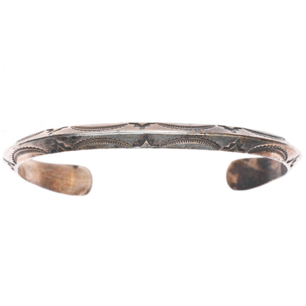 7.1" Roger Skeet Navajo sterling silver deep stamped carinated cuff bracelet