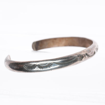 6.5" Sturdy vintage Navajo stamped sterling silver slim stacker cuff bracelet