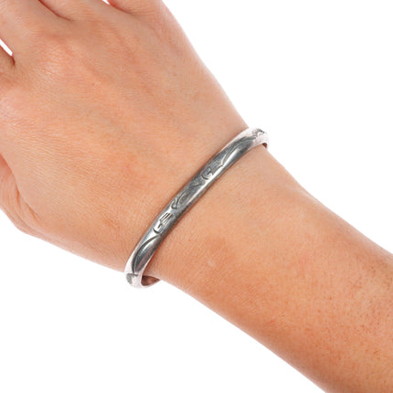 6.5" Sturdy vintage Navajo stamped sterling silver slim stacker cuff bracelet
