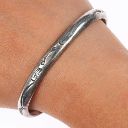 6.5" Sturdy vintage Navajo stamped sterling silver slim stacker cuff bracelet