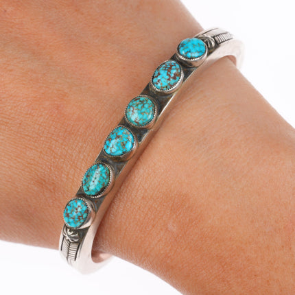 6.7" Calvin Martinez Navajo red webbed turquoise sterling silver cuff bracelet