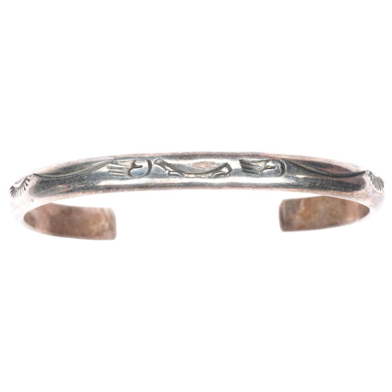 6.5" Sturdy vintage Navajo stamped sterling silver slim stacker cuff bracelet