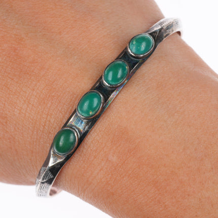 6.25" c1930 Navajo ingot silver Cerrillos turquoise carinated cuff bracelet