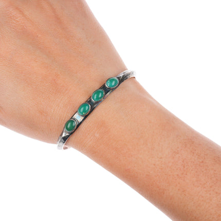 6.25" c1930 Navajo ingot silver Cerrillos turquoise carinated cuff bracelet