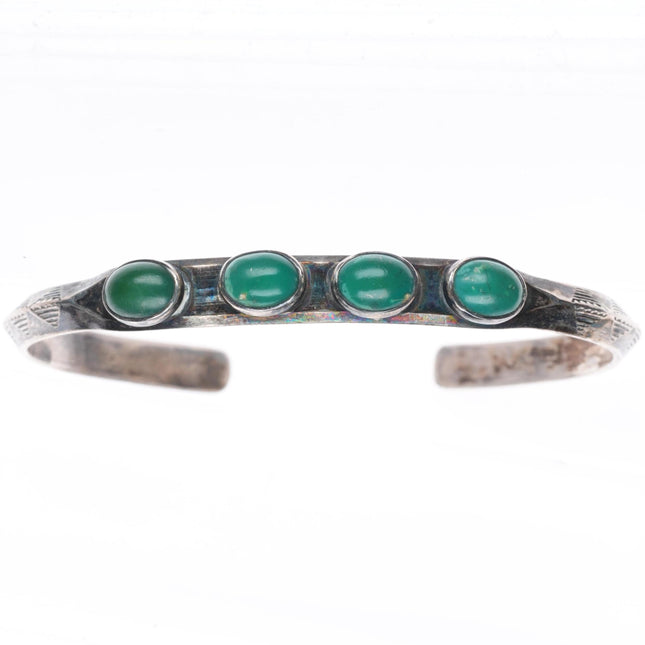 6.25" c1930 Navajo ingot silver Cerrillos turquoise carinated cuff bracelet