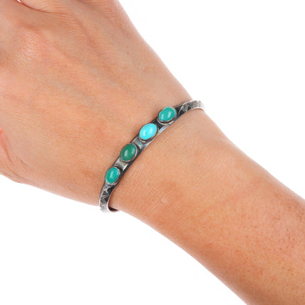 6.25" c1930 Navajo ingot silver turquoise carinated arrow stamped cuff bracelet