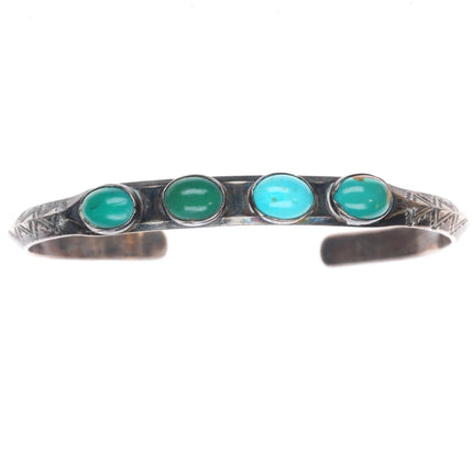 6.25" c1930 Navajo ingot silver turquoise carinated arrow stamped cuff bracelet