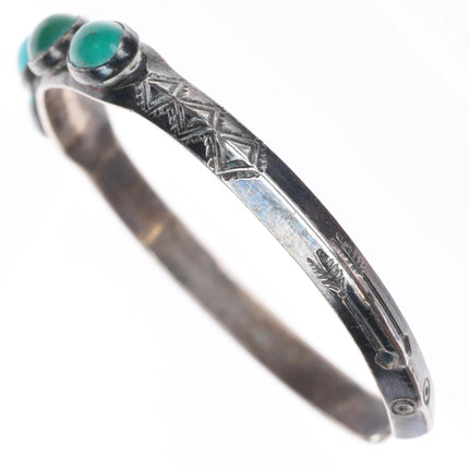 6.25" c1930 Navajo ingot silver turquoise carinated arrow stamped cuff bracelet