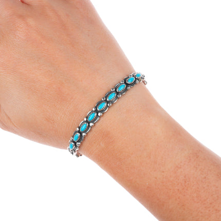 6.5" c1950's Bell Trading post  sterling silver turquoise row cuff bracelet