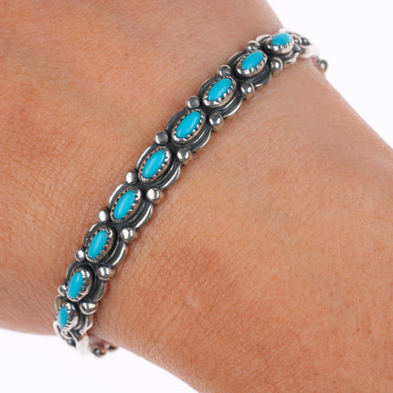 6.5" c1950's Bell Trading post  sterling silver turquoise row cuff bracelet