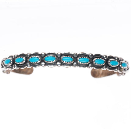 6.5" c1950's Bell Trading post  sterling silver turquoise row cuff bracelet