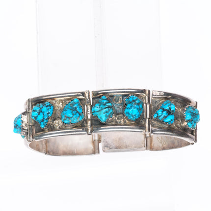 6.5" George & Nusie Henry Navajo vintage sterling silver turquoise link bracelet