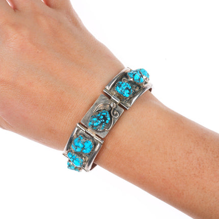 6.5" George & Nusie Henry Navajo vintage sterling silver turquoise link bracelet