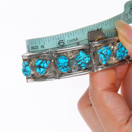 6.5" George & Nusie Henry Navajo vintage sterling silver turquoise link bracelet