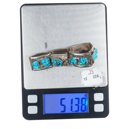 6.5" George & Nusie Henry Navajo vintage sterling silver turquoise link bracelet