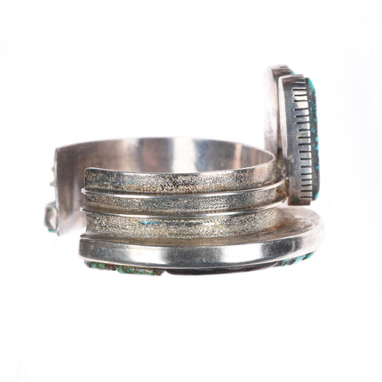 6.4" Hank Whitethorne Navajo sterling silver stone/coral/ironwood cuff bracelet