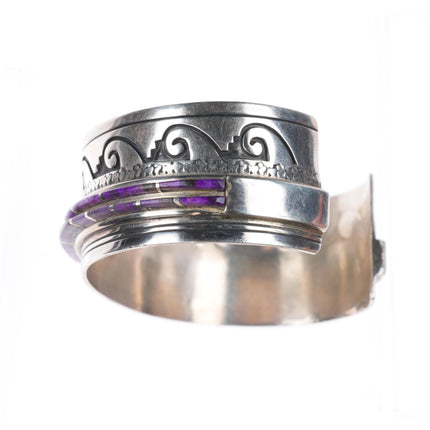 7" Anna Begay Navajo sterling silver sugilite inlay cuff bracelet