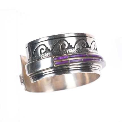 7" Anna Begay Navajo sterling silver sugilite inlay cuff bracelet