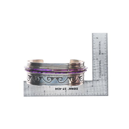 7" Anna Begay Navajo sterling silver sugilite inlay cuff bracelet