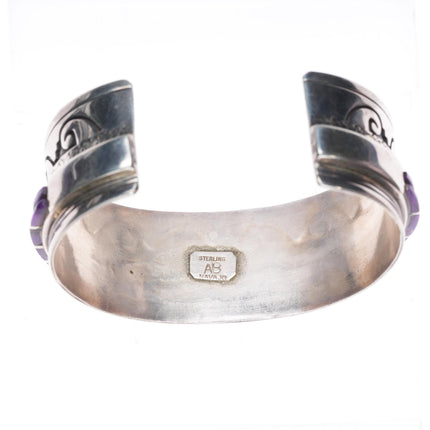 7" Anna Begay Navajo sterling silver sugilite inlay cuff bracelet