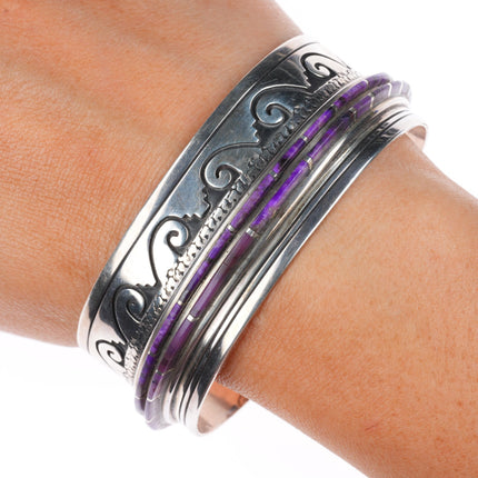 7" Anna Begay Navajo sterling silver sugilite inlay cuff bracelet