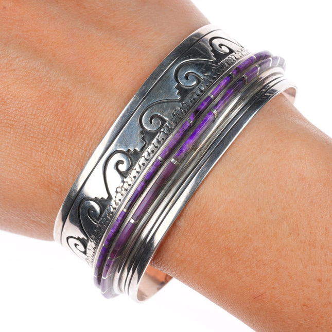7" Anna Begay Navajo sterling silver sugilite inlay cuff bracelet