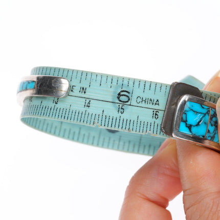 6.5" Richard Yazza Navajo sterling silver turquoise channel inlay cuff bracelet