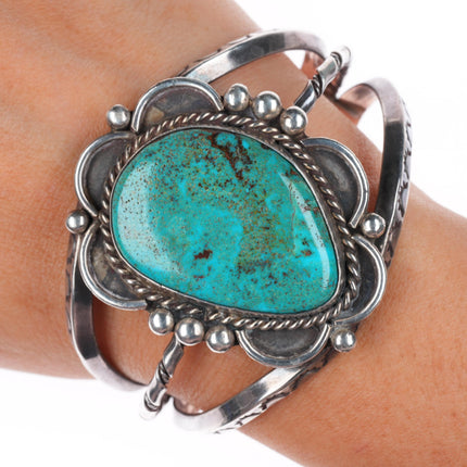 6.8" vintage KY Bill Navajo sterling silver cuff bracelet with nice turquoise