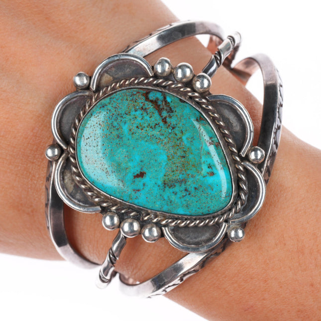 6.8" vintage KY Bill Navajo sterling silver cuff bracelet with nice turquoise