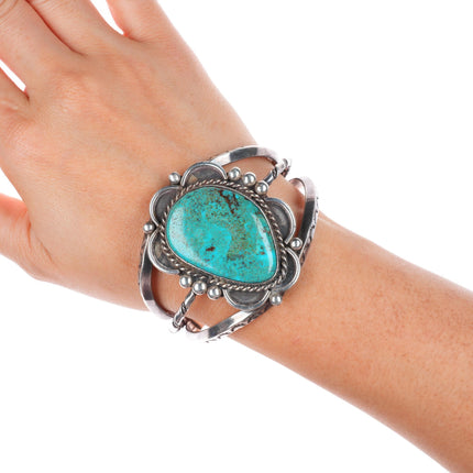 6.8" vintage KY Bill Navajo sterling silver cuff bracelet with nice turquoise