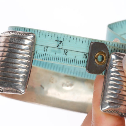 7.5" vintage Navajo big carinated sterling silver turquoise row cuff bracelet