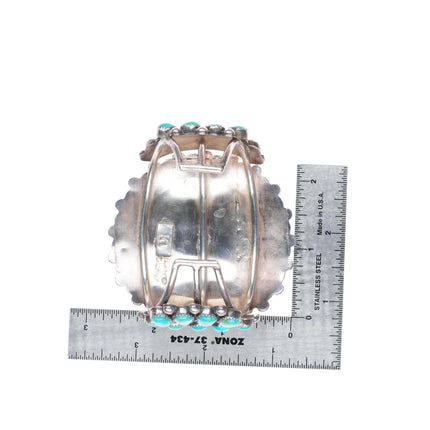 6.3"vintage KL Zuni sterling silver snake eye turquoise cluster cuff bracelet