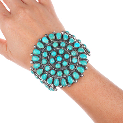 6.3"vintage KL Zuni sterling silver snake eye turquoise cluster cuff bracelet
