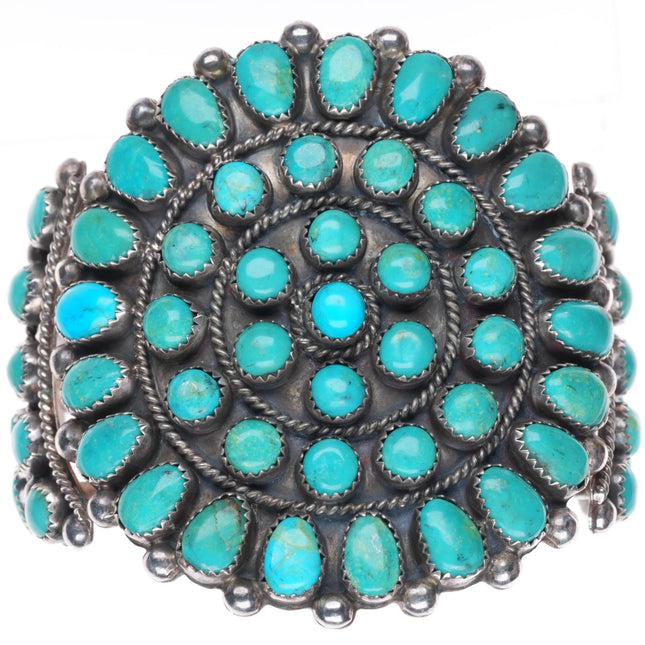 6.3"vintage KL Zuni sterling silver snake eye turquoise cluster cuff bracelet