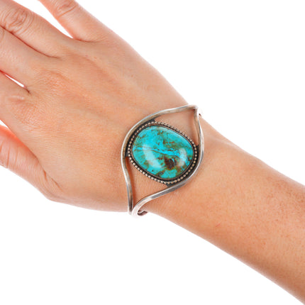 6.4" vintage southwestern sterling silver Kingman turquoise cuff bracelet