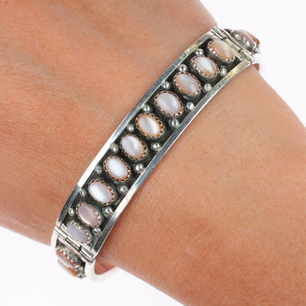 7" Patrick Yazzie Navajo sterling silver mother of pearl link bangle bracelet
