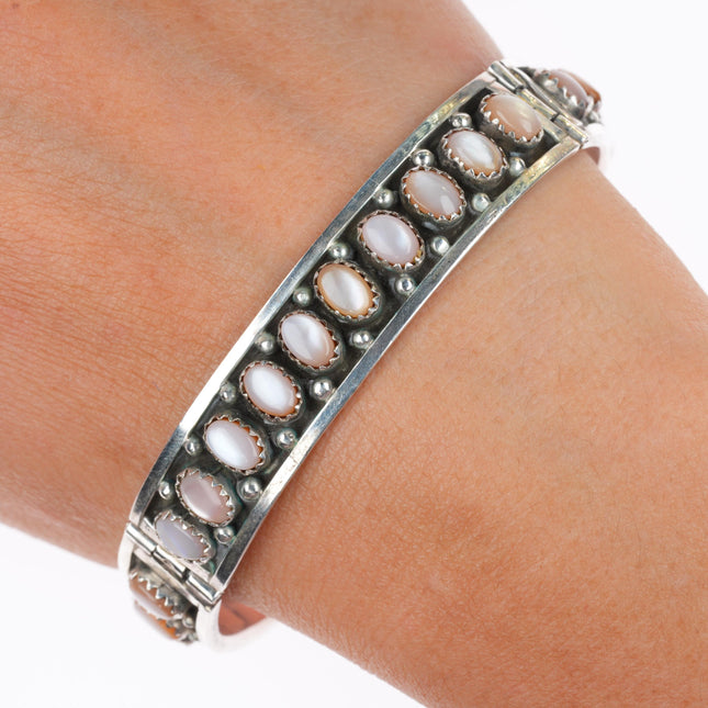 7" Patrick Yazzie Navajo sterling silver mother of pearl link bangle bracelet