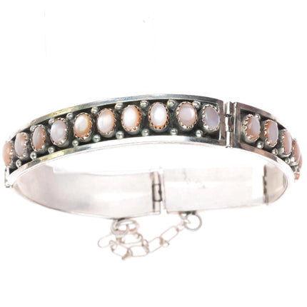7" Patrick Yazzie Navajo sterling silver mother of pearl link bangle bracelet