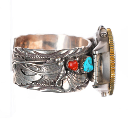 7" Vintage Navajo sterling silver watch cuff bracelet Timex Data-Link digital