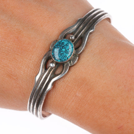 6.5" Wilson Begay Navajo sterling silver cast spiderweb turquoise cuff bracelet