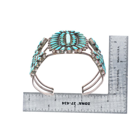 6.9" vintage Zuni sterling silver turquoise turquoise cluster cuff bracelet