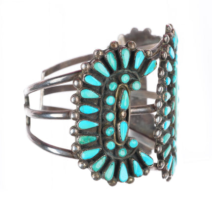 6.9" vintage Zuni sterling silver turquoise turquoise cluster cuff bracelet