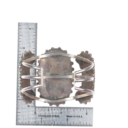 6.9" vintage Zuni sterling silver turquoise turquoise cluster cuff bracelet