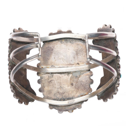 6.9" vintage Zuni sterling silver turquoise turquoise cluster cuff bracelet