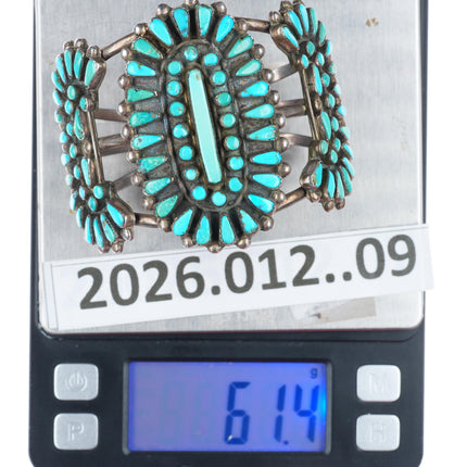 6.9" vintage Zuni sterling silver turquoise turquoise cluster cuff bracelet