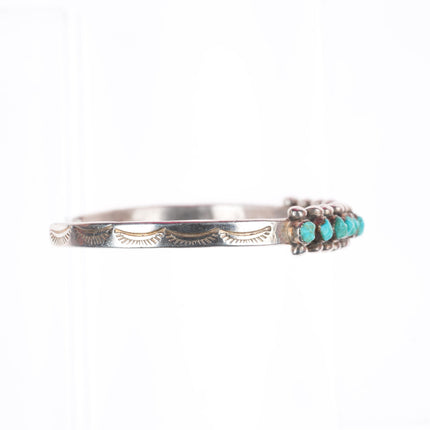 6.4" c1940's Vintage Zuni sterling silver carved turquoise row cuff bracelet