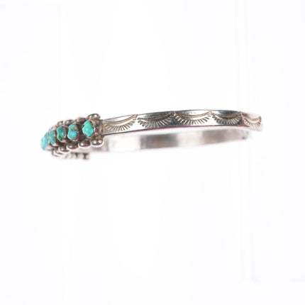 6.4" c1940's Vintage Zuni sterling silver carved turquoise row cuff bracelet