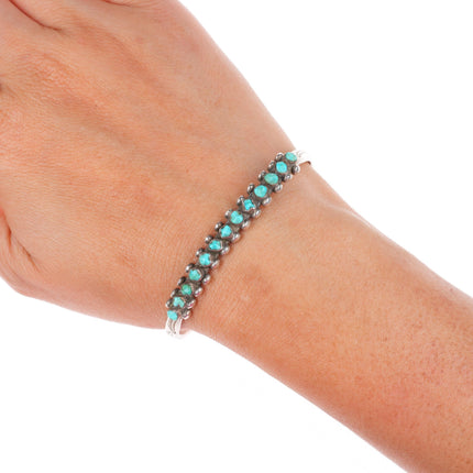 6.4" c1940's Vintage Zuni sterling silver carved turquoise row cuff bracelet