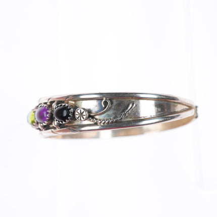 6.5" vintage GC Navajo sterling silver rainbow stone cuff bracelet