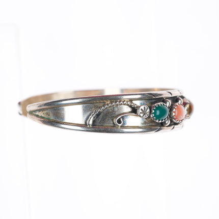 6.5" vintage GC Navajo sterling silver rainbow stone cuff bracelet